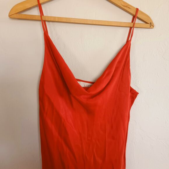 LOFT red satin slip dress boho midi spaghetti strap cowl S - Picture 2 of 7